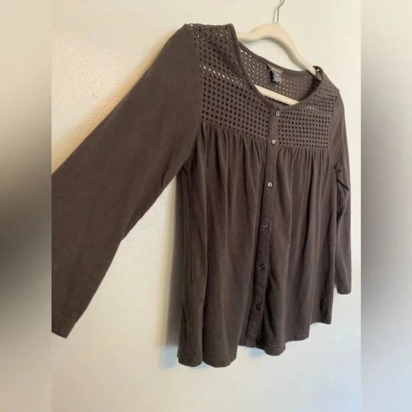 Eddie Bauer Crochet Boxy Blouse Button Up Cottagecore Coquette Modesty Top Boho - Picture 4 of 12